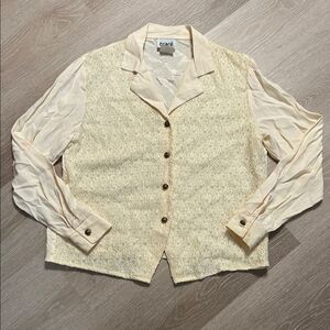 Orare Vintage Cream Textured Button Up Vest Top Blouse sz Medium